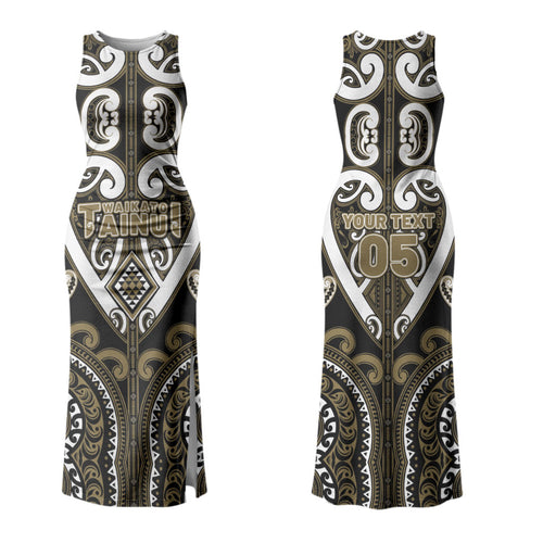 Custom Aotearoa Waikato Tainui Couples Matching Tank Maxi Dress and Long Sleeve Button Shirt Maori Tribal Pattern