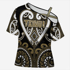 Custom Aotearoa Waikato Tainui Cross Shoulder Shirt Maori Tribal Pattern