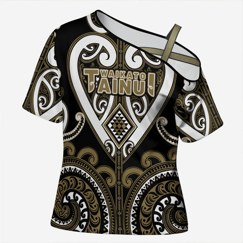 Custom Aotearoa Waikato Tainui Cross Shoulder Shirt Maori Tribal Pattern