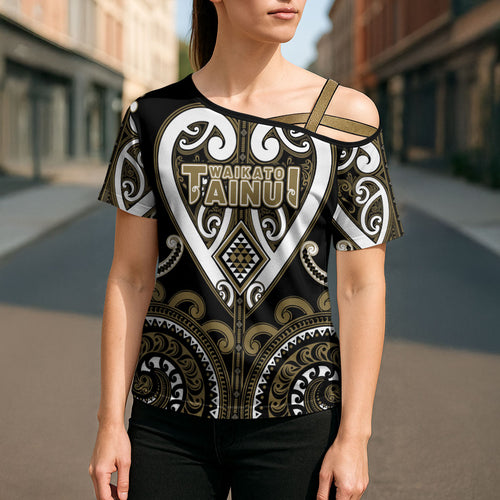Custom Aotearoa Waikato Tainui Cross Shoulder Shirt Maori Tribal Pattern