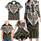 Custom Aotearoa Waikato Tainui Family Matching Long Sleeve Bodycon Dress and Hawaiian Shirt Maori Tribal Pattern