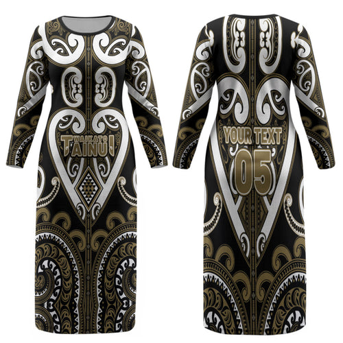 Custom Aotearoa Waikato Tainui Family Matching Long Sleeve Bodycon Dress and Hawaiian Shirt Maori Tribal Pattern