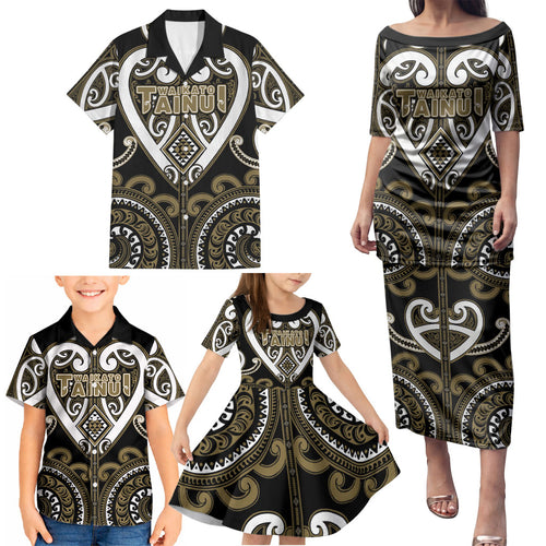 Custom Aotearoa Waikato Tainui Family Matching Puletasi and Hawaiian Shirt Maori Tribal Pattern
