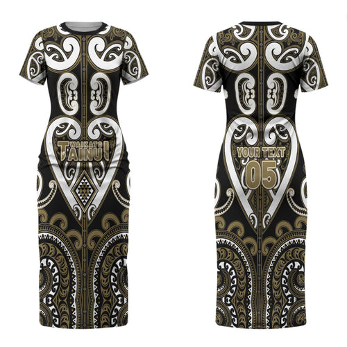 Custom Aotearoa Waikato Tainui Family Matching Short Sleeve Bodycon Dress and Hawaiian Shirt Maori Tribal Pattern