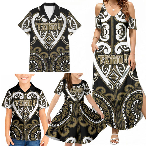 Custom Aotearoa Waikato Tainui Family Matching Summer Maxi Dress and Hawaiian Shirt Maori Tribal Pattern