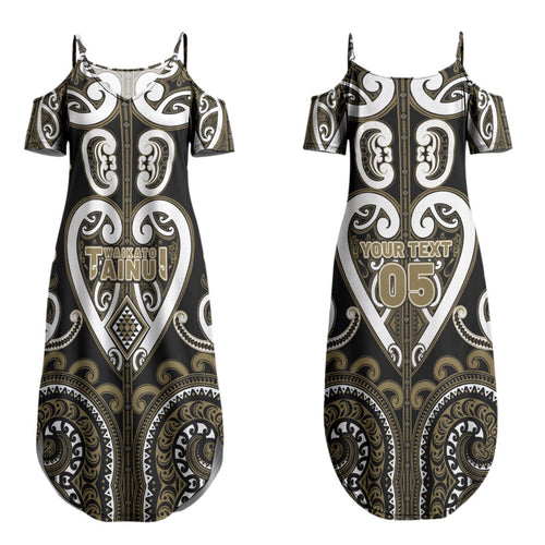 Custom Aotearoa Waikato Tainui Family Matching Summer Maxi Dress and Hawaiian Shirt Maori Tribal Pattern
