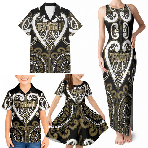 Custom Aotearoa Waikato Tainui Family Matching Tank Maxi Dress and Hawaiian Shirt Maori Tribal Pattern