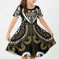 Custom Aotearoa Waikato Tainui Kid Short Sleeve Dress Maori Tribal Pattern