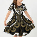 Custom Aotearoa Waikato Tainui Kid Short Sleeve Dress Maori Tribal Pattern