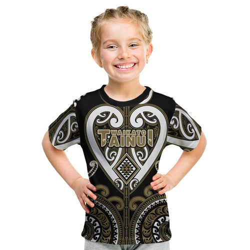 Custom Aotearoa Waikato Tainui Kid T Shirt Maori Tribal Pattern