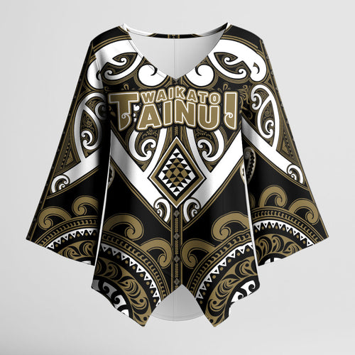 Custom Aotearoa Waikato Tainui Kimono Sleeve Blouse Maori Tribal Pattern