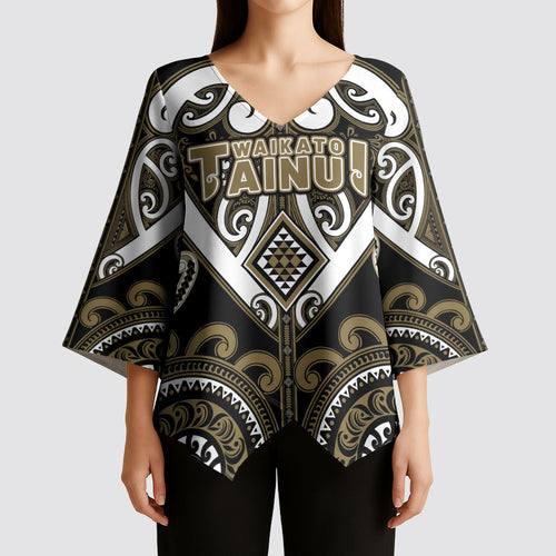 Custom Aotearoa Waikato Tainui Kimono Sleeve Blouse Maori Tribal Pattern