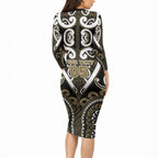 Custom Aotearoa Waikato Tainui Long Sleeve Bodycon Dress Maori Tribal Pattern