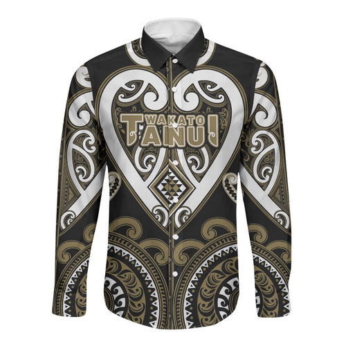 Custom Aotearoa Waikato Tainui Long Sleeve Button Shirt Maori Tribal Pattern