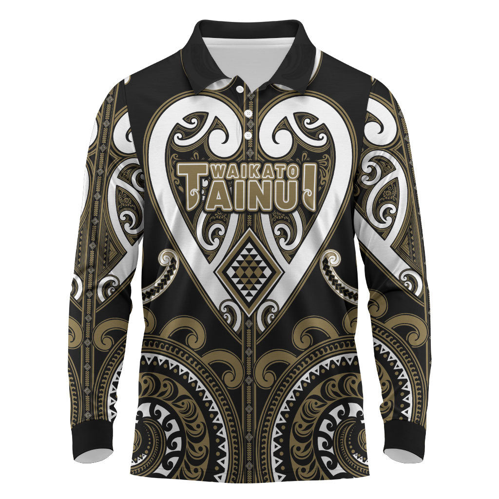 Custom Aotearoa Waikato Tainui Long Sleeve Polo Shirt Maori Tribal Pattern