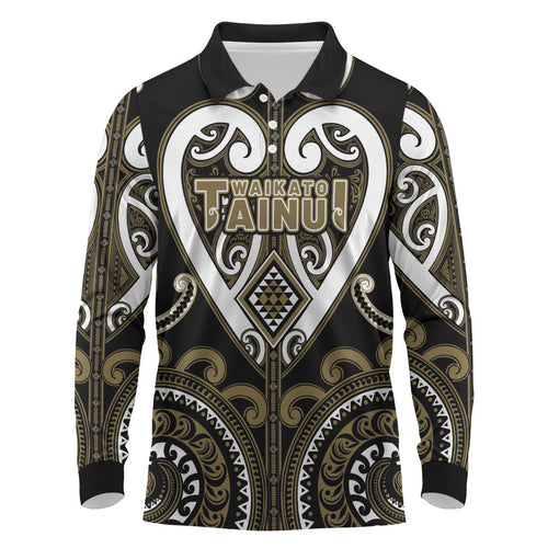 Custom Aotearoa Waikato Tainui Long Sleeve Polo Shirt Maori Tribal Pattern