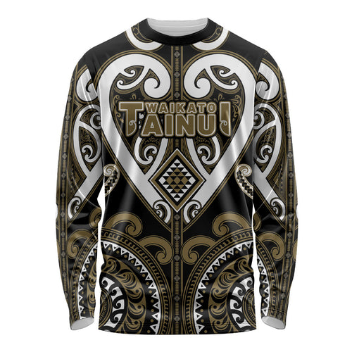 Custom Aotearoa Waikato Tainui Long Sleeve Shirt Maori Tribal Pattern