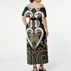 Custom Aotearoa Waikato Tainui Off Shoulder Maxi Dress Maori Tribal Pattern