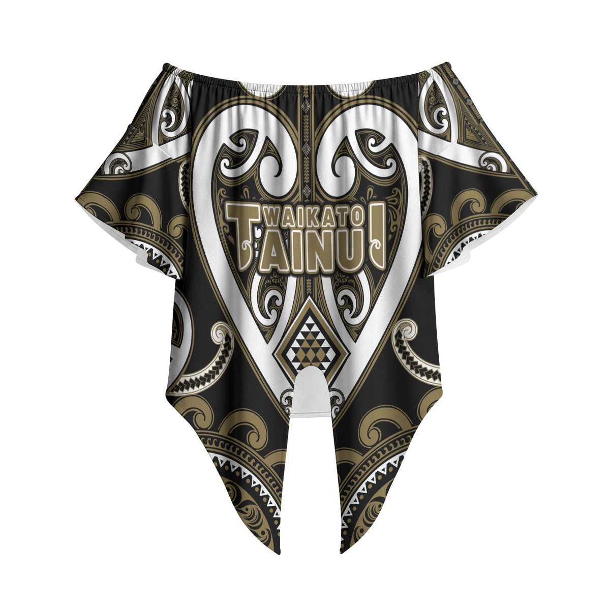 Custom Aotearoa Waikato Tainui Off Shoulder Wrap Waist Top Maori Tribal Pattern