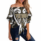 Custom Aotearoa Waikato Tainui Off Shoulder Wrap Waist Top Maori Tribal Pattern
