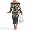 Custom Aotearoa Waikato Tainui Off The Shoulder Long Sleeve Dress Maori Tribal Pattern