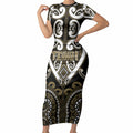 Custom Aotearoa Waikato Tainui Short Sleeve Bodycon Dress Maori Tribal Pattern
