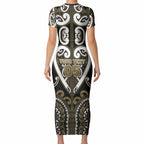 Custom Aotearoa Waikato Tainui Short Sleeve Bodycon Dress Maori Tribal Pattern