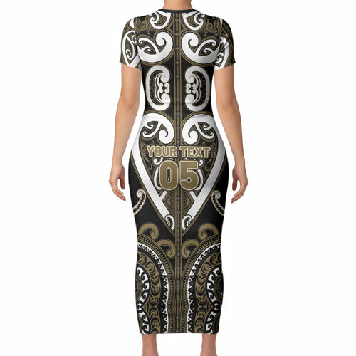 Custom Aotearoa Waikato Tainui Short Sleeve Bodycon Dress Maori Tribal Pattern
