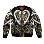 Custom Aotearoa Waikato Tainui Sleeve Zip Bomber Jacket Maori Tribal Pattern