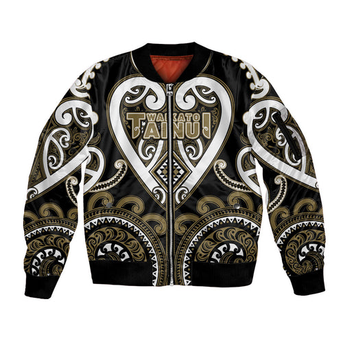 Custom Aotearoa Waikato Tainui Sleeve Zip Bomber Jacket Maori Tribal Pattern