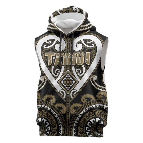 Custom Aotearoa Waikato Tainui Sleeveless Hoodie Maori Tribal Pattern