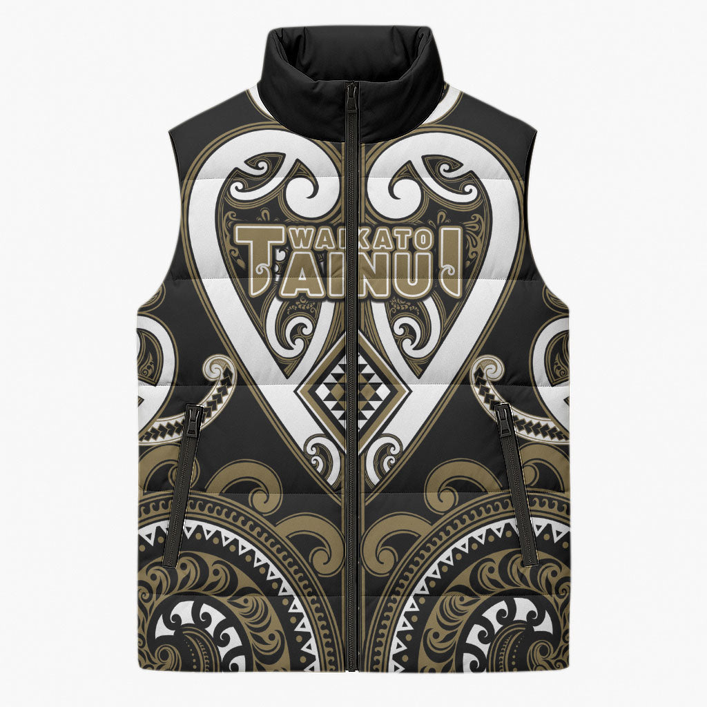 Custom Aotearoa Waikato Tainui Sleeveless Puffer Jacket Maori Tribal Pattern
