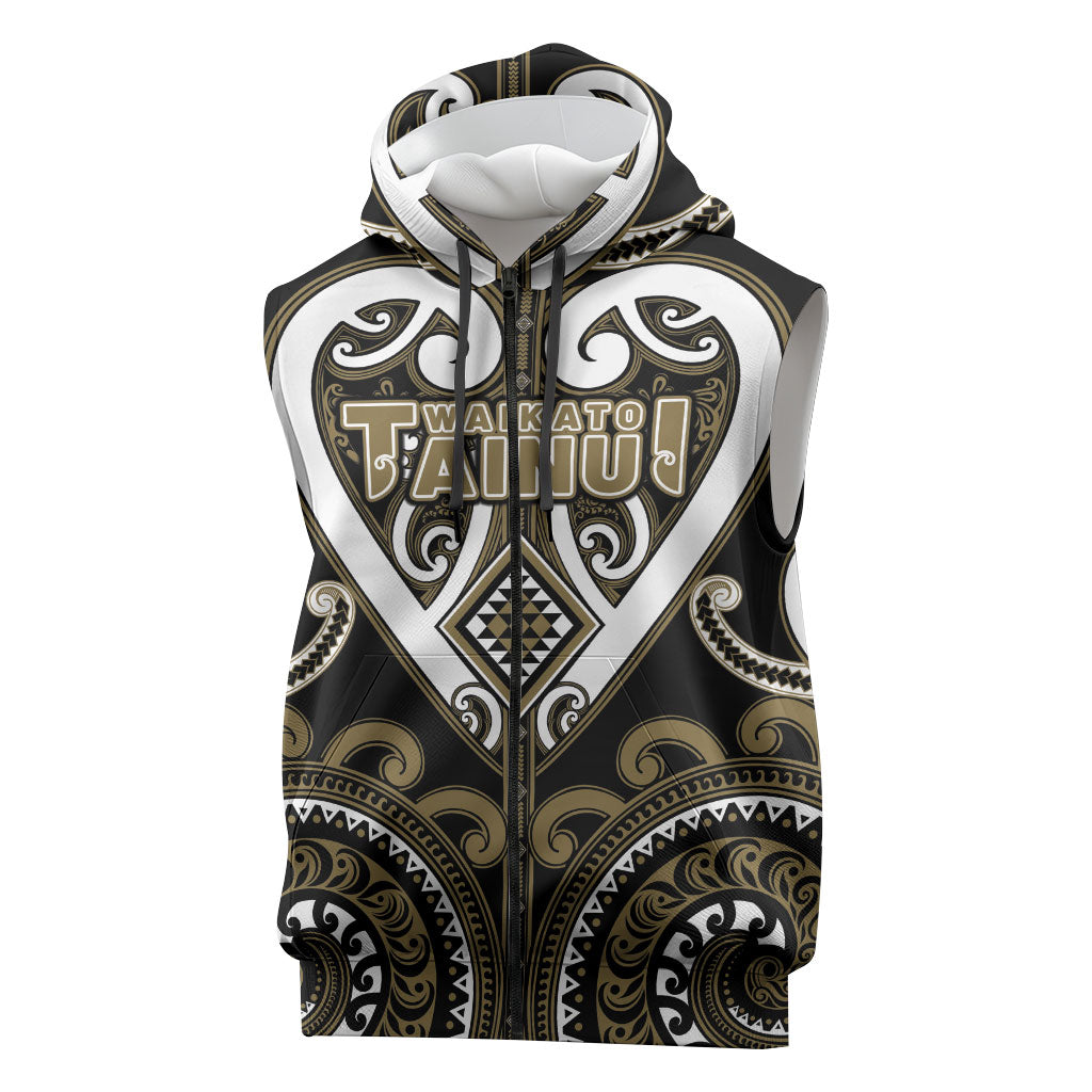 Custom Aotearoa Waikato Tainui Sleeveless Zip Hoodie Maori Tribal Pattern