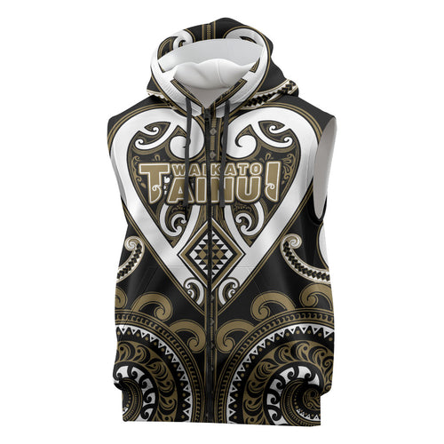 Custom Aotearoa Waikato Tainui Sleeveless Zip Hoodie Maori Tribal Pattern