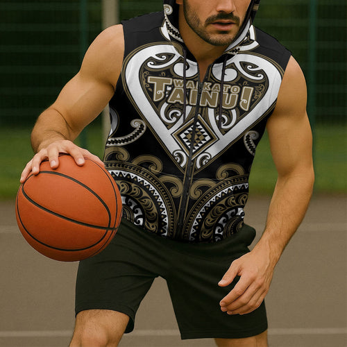 Custom Aotearoa Waikato Tainui Sleeveless Zip Hoodie Maori Tribal Pattern