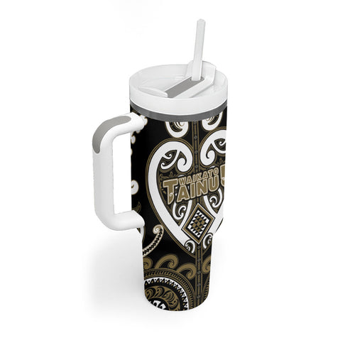 Custom Aotearoa Waikato Tainui Tumbler With Handle Maori Tribal Pattern