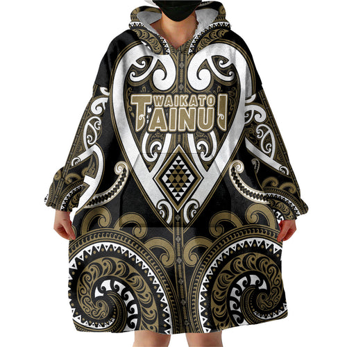Custom Aotearoa Waikato Tainui Wearable Blanket Hoodie Maori Tribal Pattern