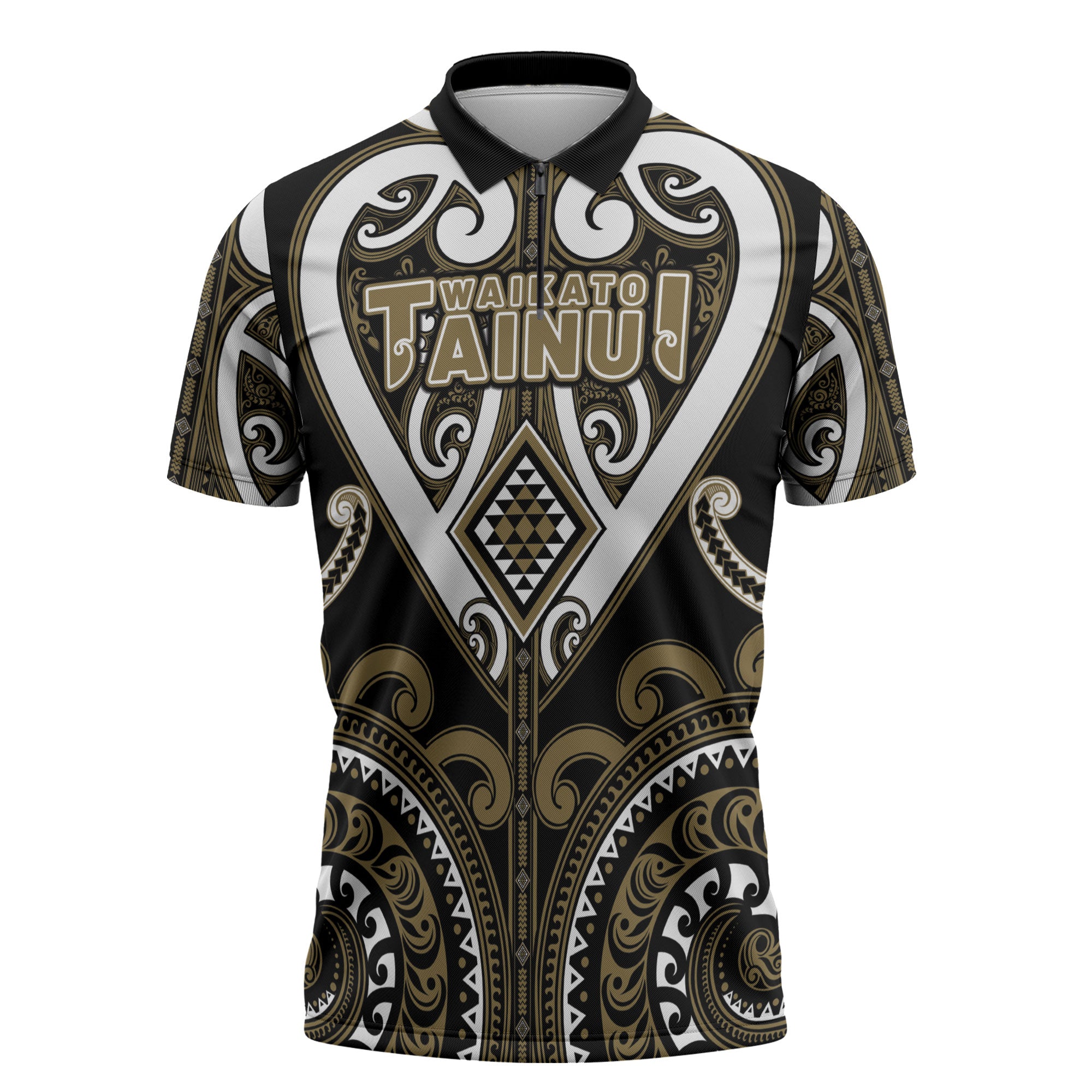 Custom Aotearoa Waikato Tainui Zipper Polo Shirt Maori Tribal Pattern