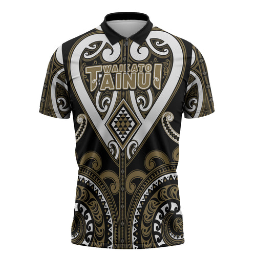 Custom Aotearoa Waikato Tainui Zipper Polo Shirt Maori Tribal Pattern