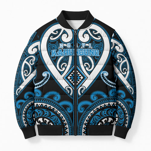 Custom Aotearoa Ngati Kahungunu Bomber Puffer Jacket Maori Tribal Pattern