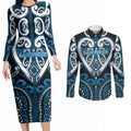 Custom Aotearoa Ngati Kahungunu Couples Matching Long Sleeve Bodycon Dress and Long Sleeve Button Shirt Maori Tribal Pattern