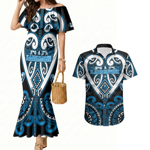 Custom Aotearoa Ngati Kahungunu Couples Matching Mermaid Dress and Hawaiian Shirt Maori Tribal Pattern