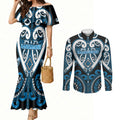 Custom Aotearoa Ngati Kahungunu Couples Matching Mermaid Dress and Long Sleeve Button Shirt Maori Tribal Pattern