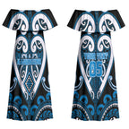 Custom Aotearoa Ngati Kahungunu Couples Matching Off Shoulder Maxi Dress and Long Sleeve Button Shirt Maori Tribal Pattern