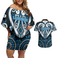 Custom Aotearoa Ngati Kahungunu Couples Matching Off Shoulder Short Dress and Hawaiian Shirt Maori Tribal Pattern