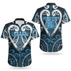 Custom Aotearoa Ngati Kahungunu Couples Matching Off Shoulder Short Dress and Hawaiian Shirt Maori Tribal Pattern