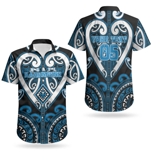 Custom Aotearoa Ngati Kahungunu Couples Matching Off Shoulder Short Dress and Hawaiian Shirt Maori Tribal Pattern