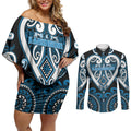 Custom Aotearoa Ngati Kahungunu Couples Matching Off Shoulder Short Dress and Long Sleeve Button Shirt Maori Tribal Pattern