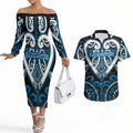 Custom Aotearoa Ngati Kahungunu Couples Matching Off The Shoulder Long Sleeve Dress and Hawaiian Shirt Maori Tribal Pattern