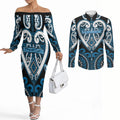 Custom Aotearoa Ngati Kahungunu Couples Matching Off The Shoulder Long Sleeve Dress and Long Sleeve Button Shirt Maori Tribal Pattern